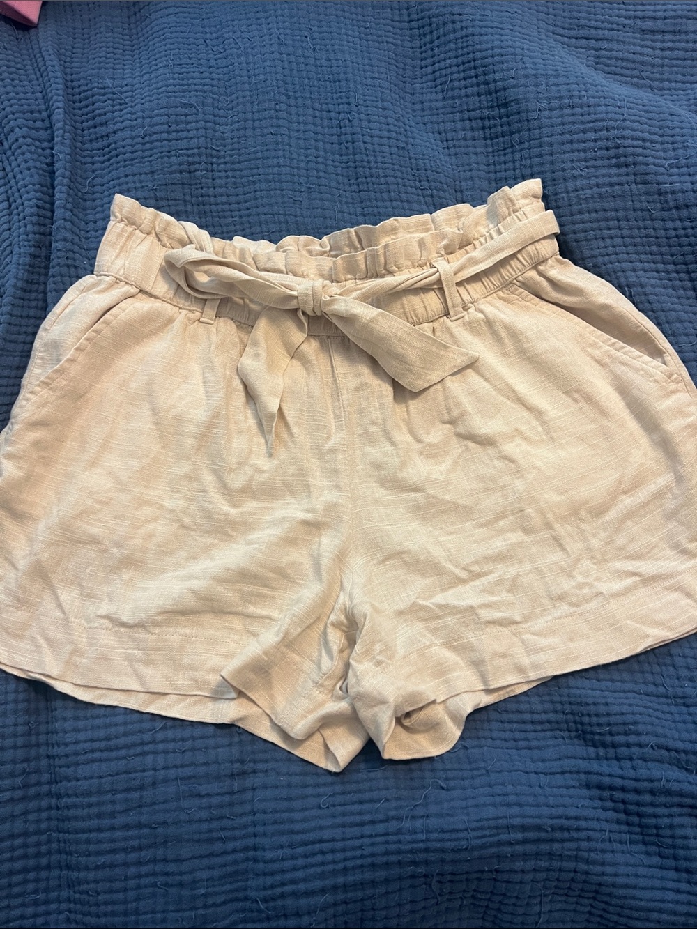 LOFT Light Beige High-Waist Paperbag Tie Shorts